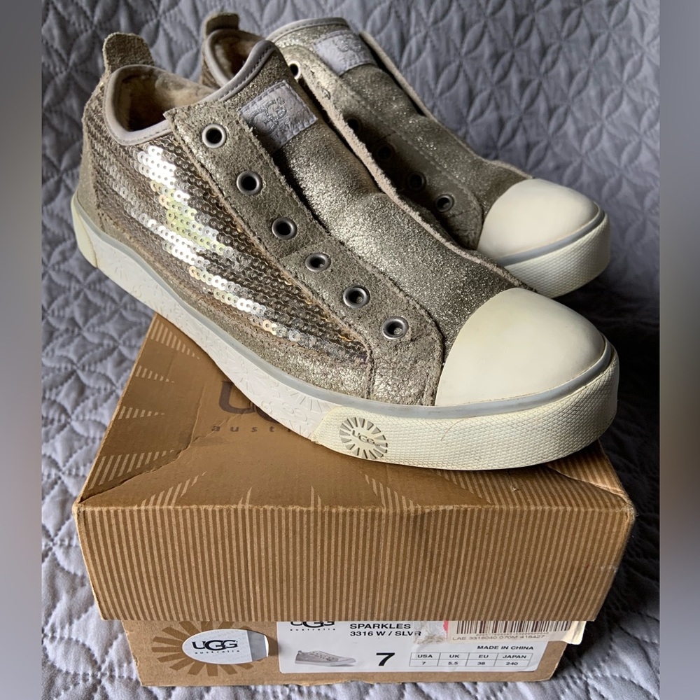 UGG Laela Sparkles Silver Slip Ons Sz 7